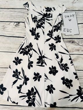 DKNY White Dress with Black Floral Print